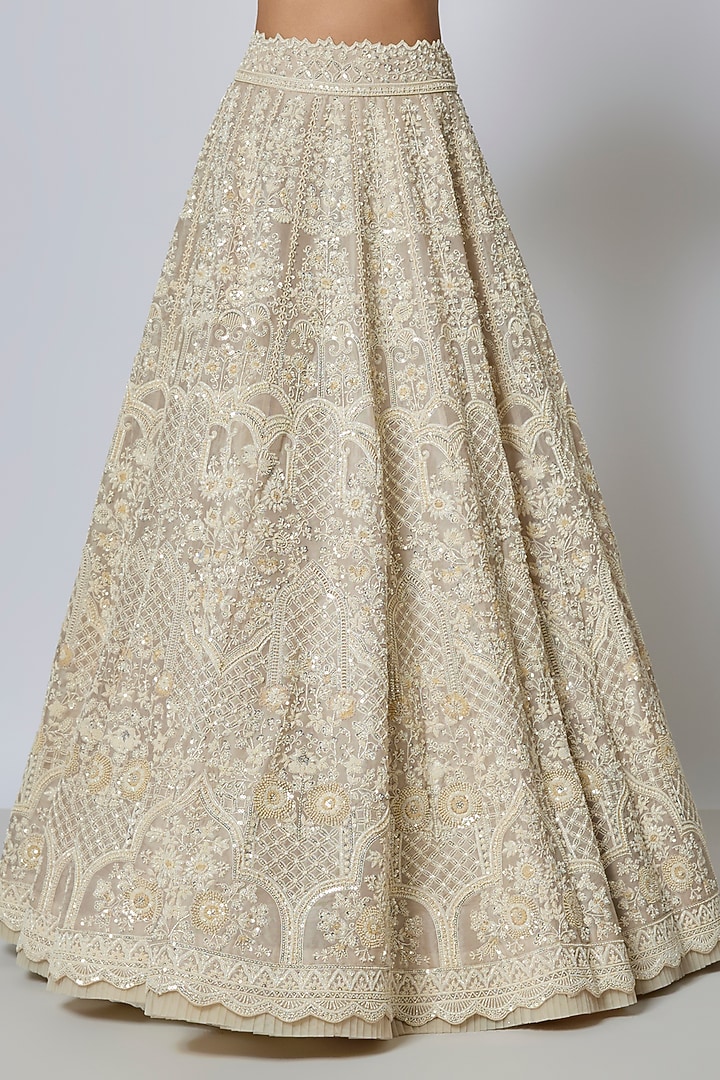 Ivory Organza Hand Embroidered Bridal Lehenga Set by Anushree Reddy at Pernia's Pop Up Shop
