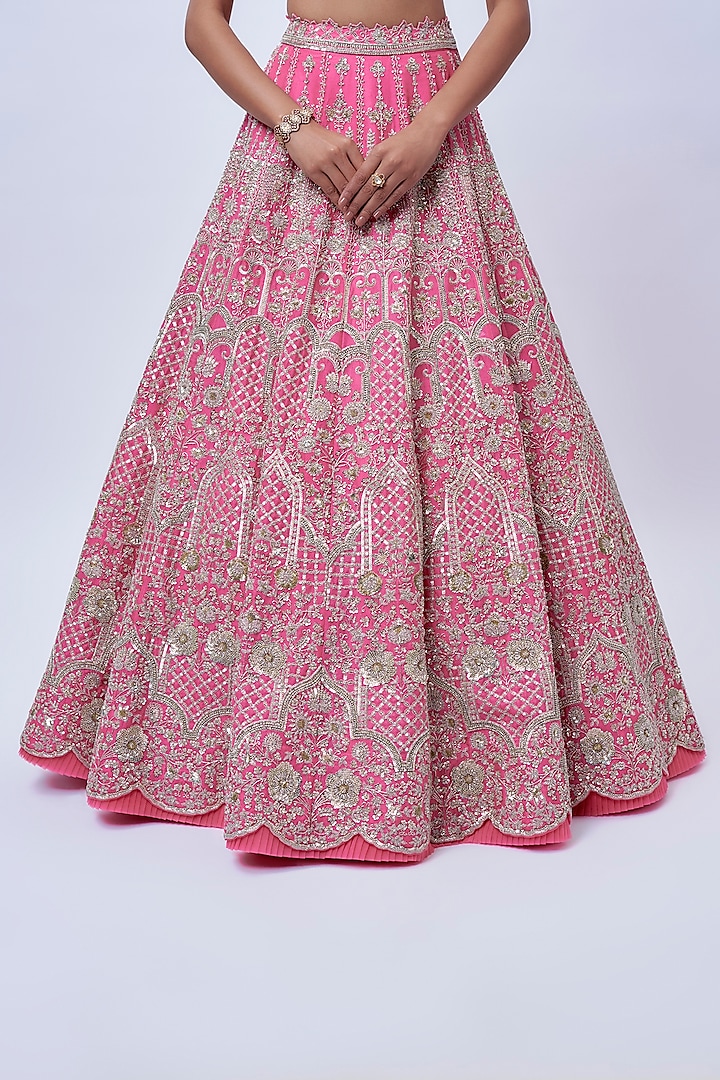 Candy Pink Organza Hand Embroidered Bridal Lehenga Set by Anushree Reddy at Pernia's Pop Up Shop