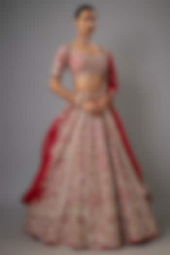 Red Organza Hand Embroidered Bridal Lehenga Set by Anushree Reddy at Pernia's Pop Up Shop