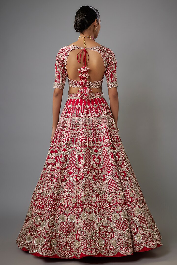 Red Organza Hand Embroidered Bridal Lehenga Set by Anushree Reddy at Pernia's Pop Up Shop