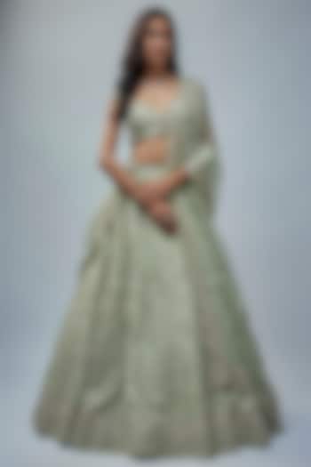 Ice Blue Organza Hand Embroidered Bridal Lehenga Set by Anushree Reddy at Pernia's Pop Up Shop