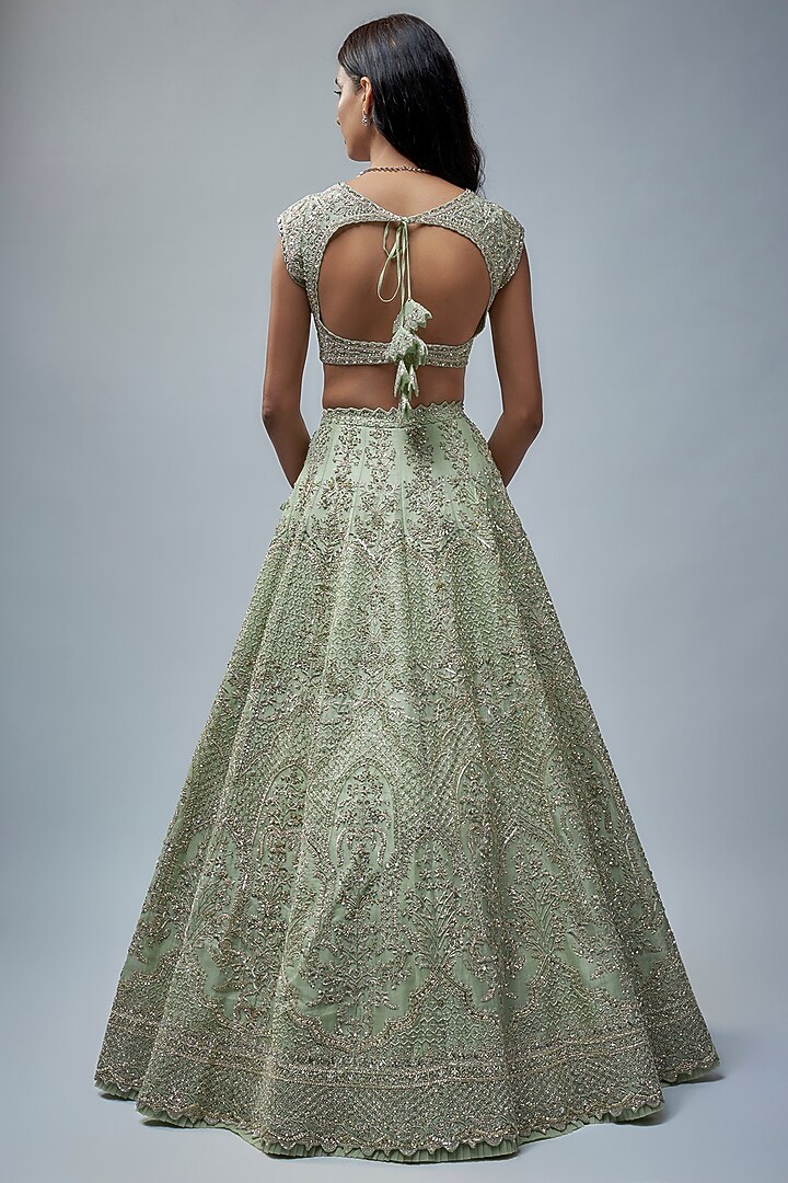 Ice Blue Organza Hand Embroidered Bridal Lehenga Set by Anushree Reddy at Pernia's Pop Up Shop