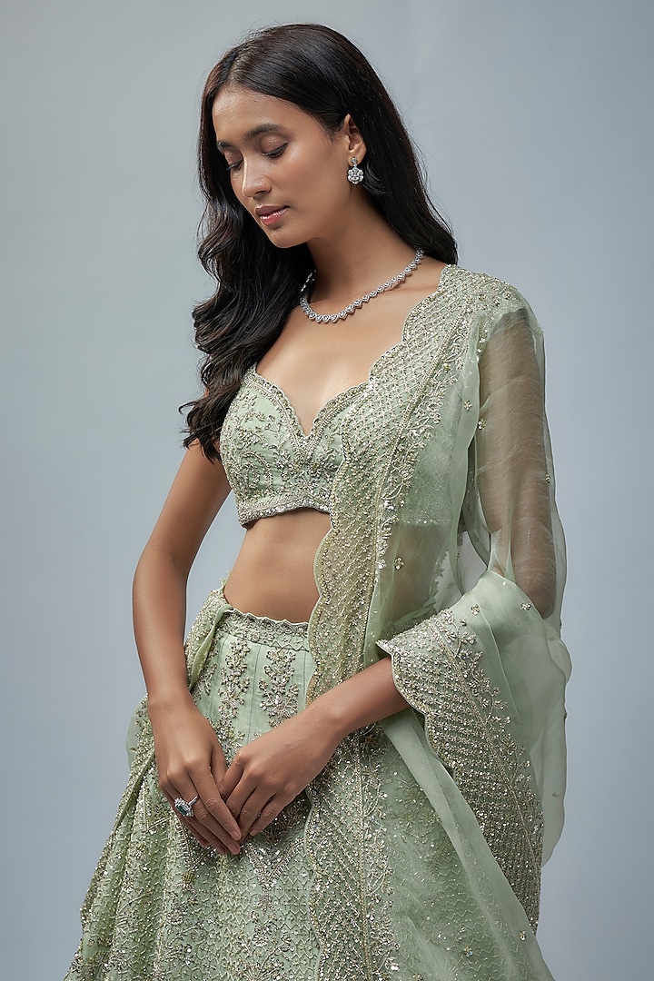 Ice Blue Organza Hand Embroidered Bridal Lehenga Set by Anushree Reddy at Pernia's Pop Up Shop