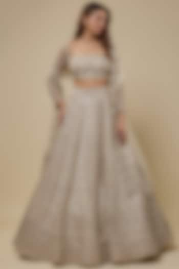 Ivory Organza Lehenga Set by Anushree Reddy