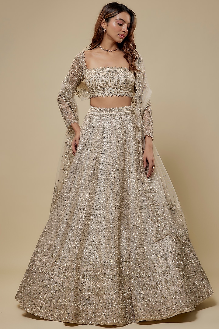 Ivory Organza Lehenga Set by Anushree Reddy