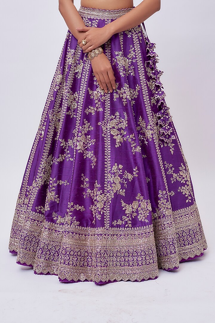 Purple Raw Silk Hand Embroidered Bridal Lehenga Set by Anushree Reddy at Pernia's Pop Up Shop