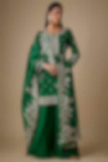 Emerald Green Dupion Silk Bridal Sharara Set by Anushree Reddy at Pernia's Pop Up Shop