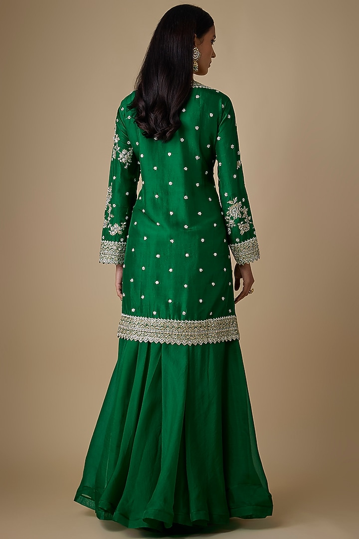 Emerald Green Dupion Silk Bridal Sharara Set by Anushree Reddy at Pernia's Pop Up Shop