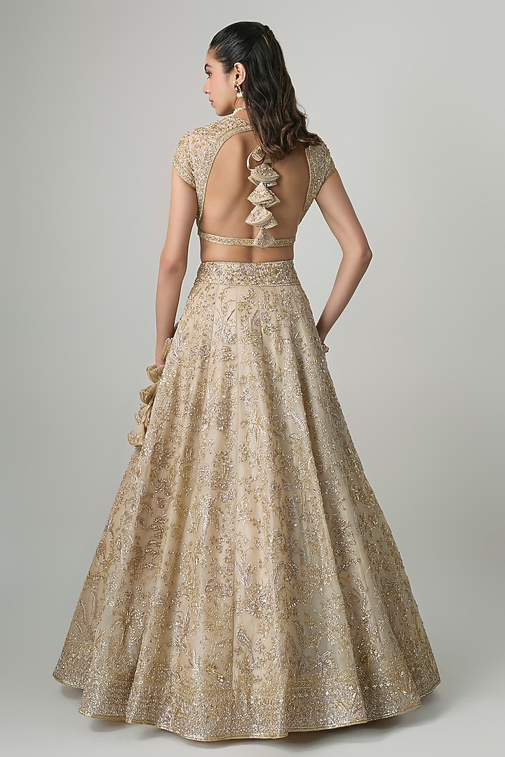 Ivory Organza Hand Embroidered Bridal Lehenga Set by Anushree Reddy at Pernia's Pop Up Shop