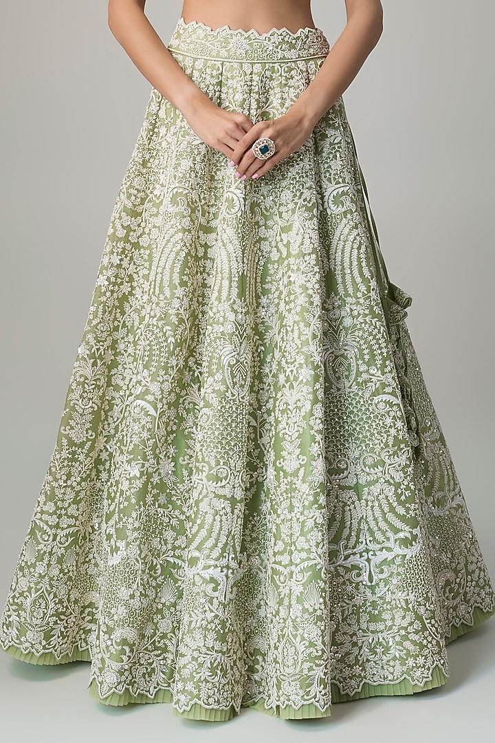 Green Organza Hand Embroidered Bridal Lehenga Set by Anushree Reddy at Pernia's Pop Up Shop