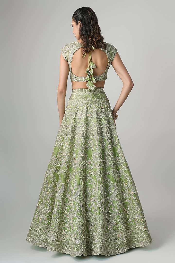 Green Organza Hand Embroidered Bridal Lehenga Set by Anushree Reddy at Pernia's Pop Up Shop