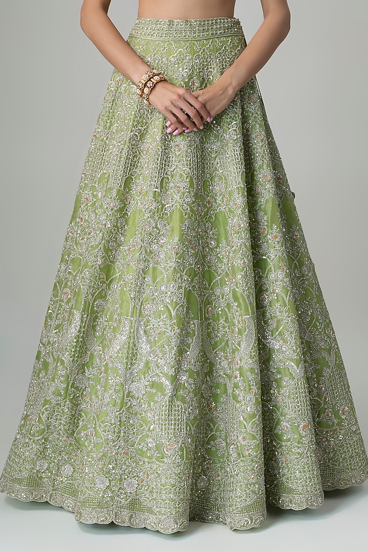 Green Organza Hand Embroidered Bridal Lehenga Set by Anushree Reddy at Pernia's Pop Up Shop