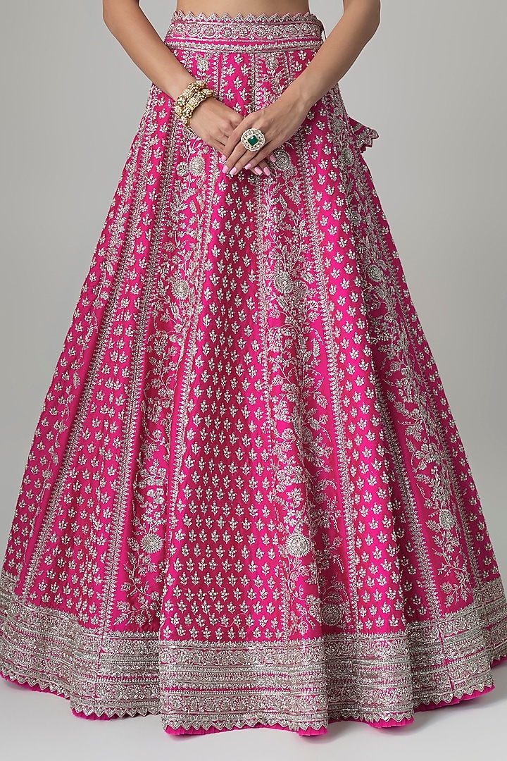Hot Pink Raw Silk Hand Embroidered Bridal Lehenga Set by Anushree Reddy at Pernia's Pop Up Shop