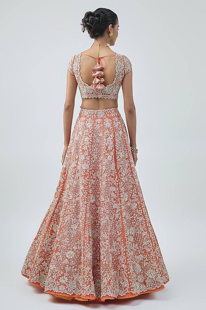 Orange Organza Hand Embroidered Lehenga Set by Anushree Reddy at Pernia's Pop Up Shop