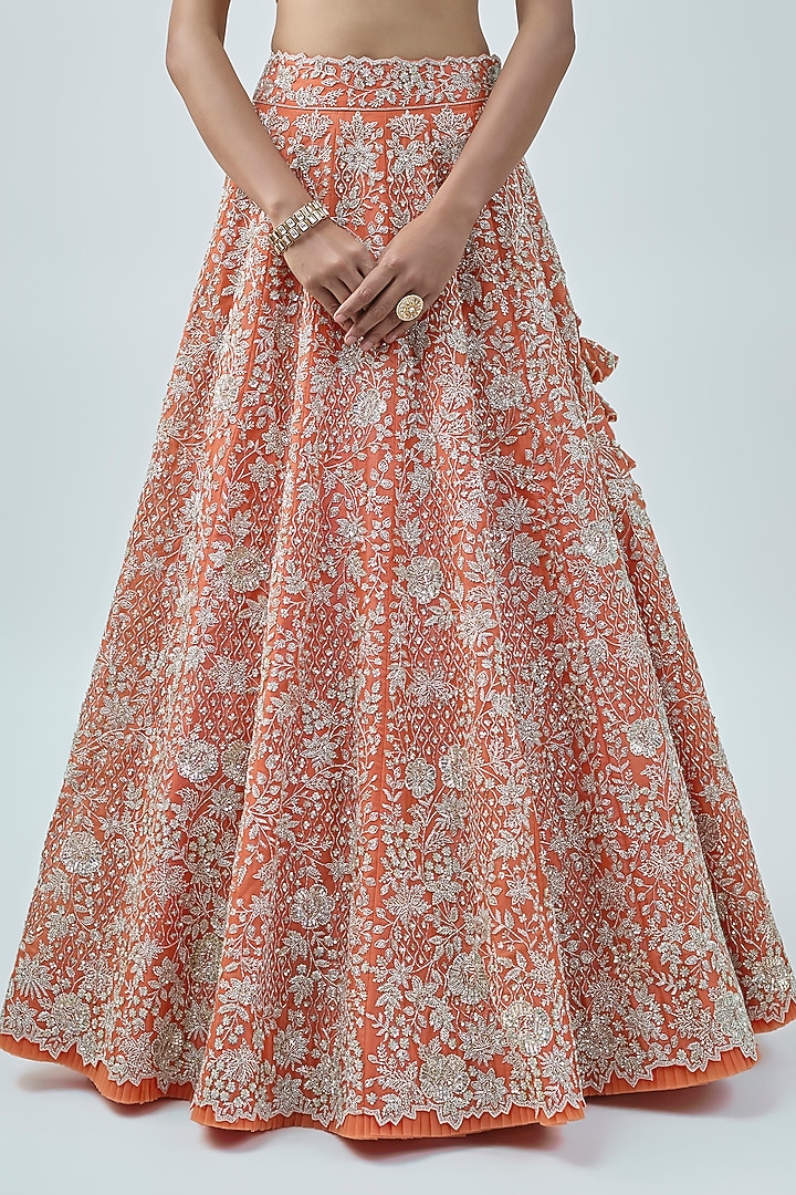 Orange Organza Hand Embroidered Lehenga Set by Anushree Reddy at Pernia's Pop Up Shop