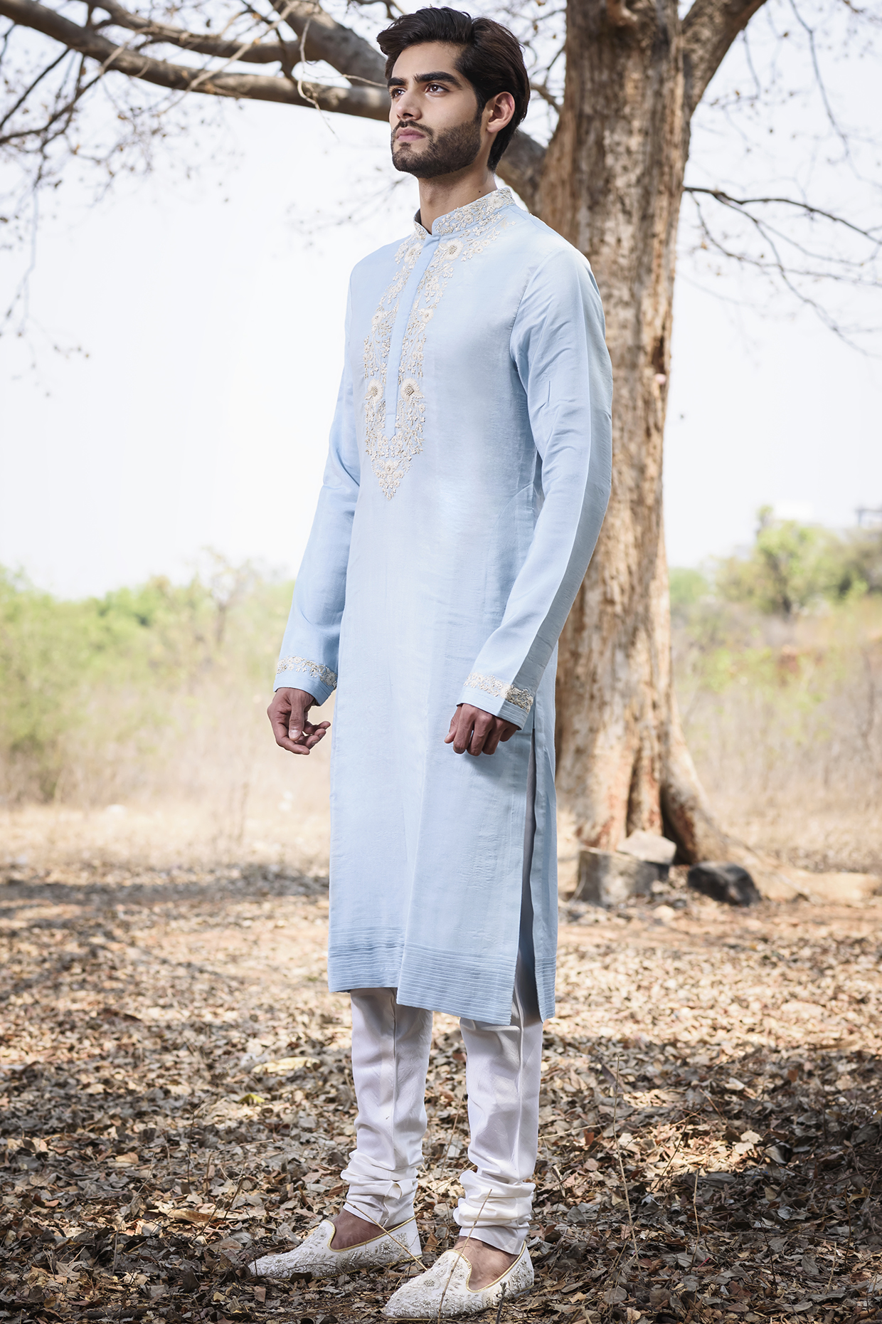 Blue Embroidered Kurta Set by Anushree Reddy Men