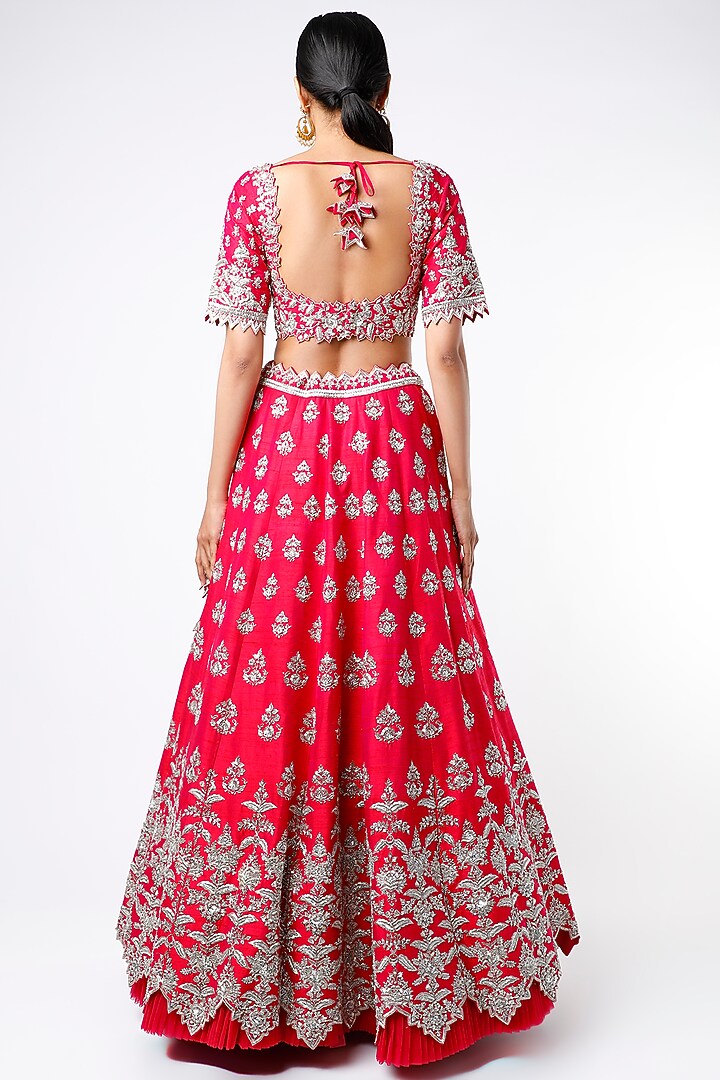 Red Zardosi Embroidered Bridal Lehenga Set by Anushree Reddy at Pernia's Pop Up Shop