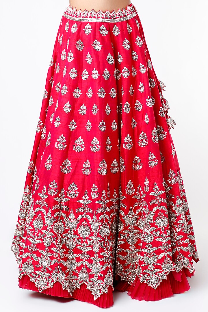 Red Zardosi Embroidered Bridal Lehenga Set by Anushree Reddy at Pernia's Pop Up Shop