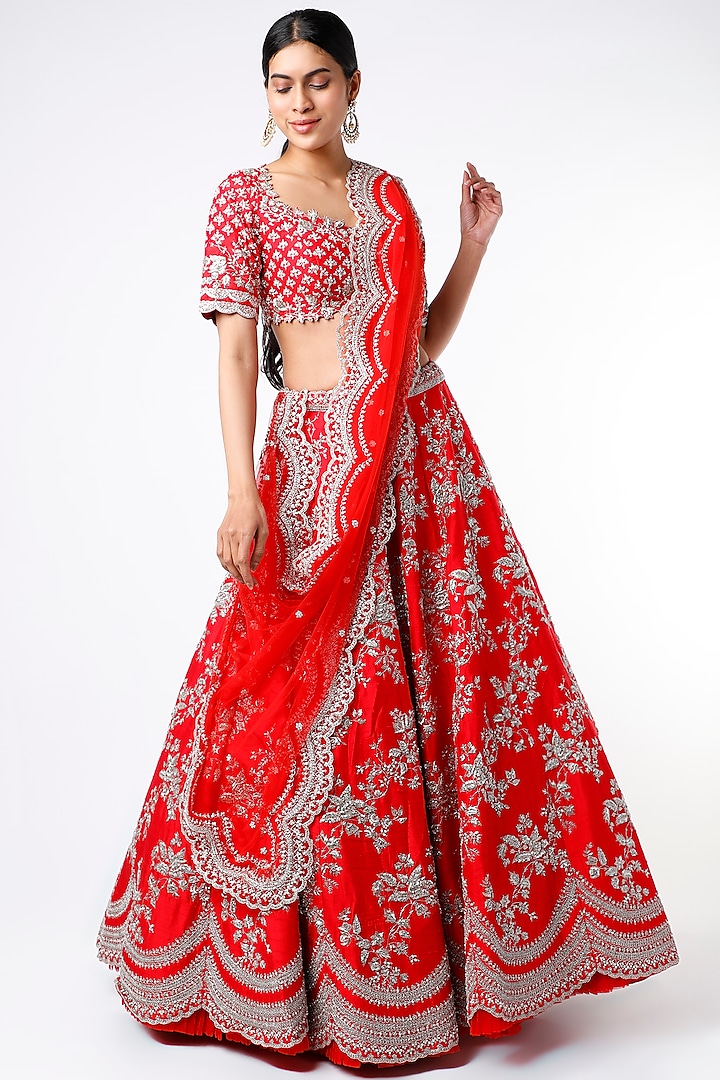 Red Embroidered Lehenga Set  by Anushree Reddy