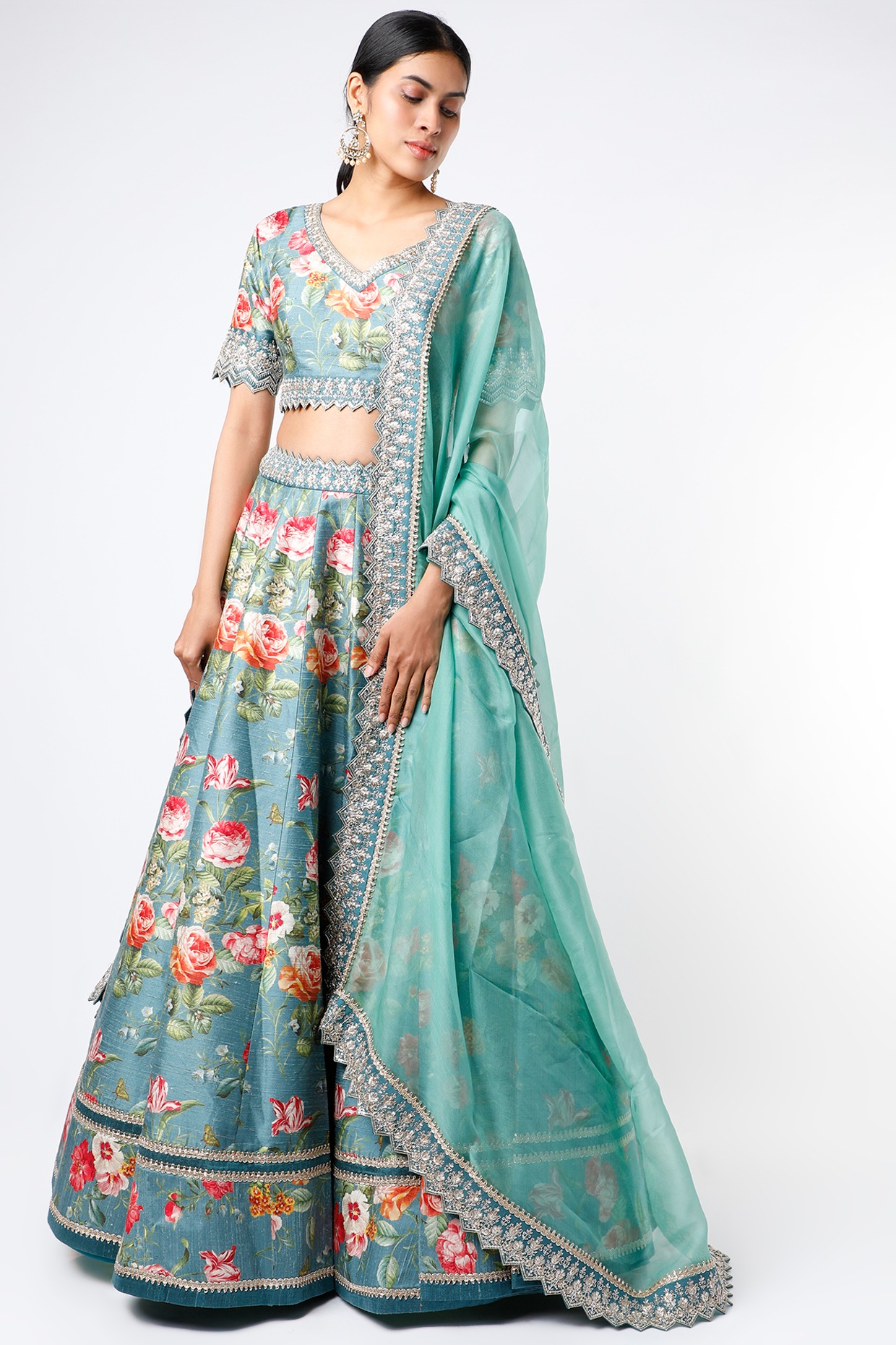 Blue Printed Lehenga Set Design by Anushree Reddy at Pernia's Pop Up Shop  2024