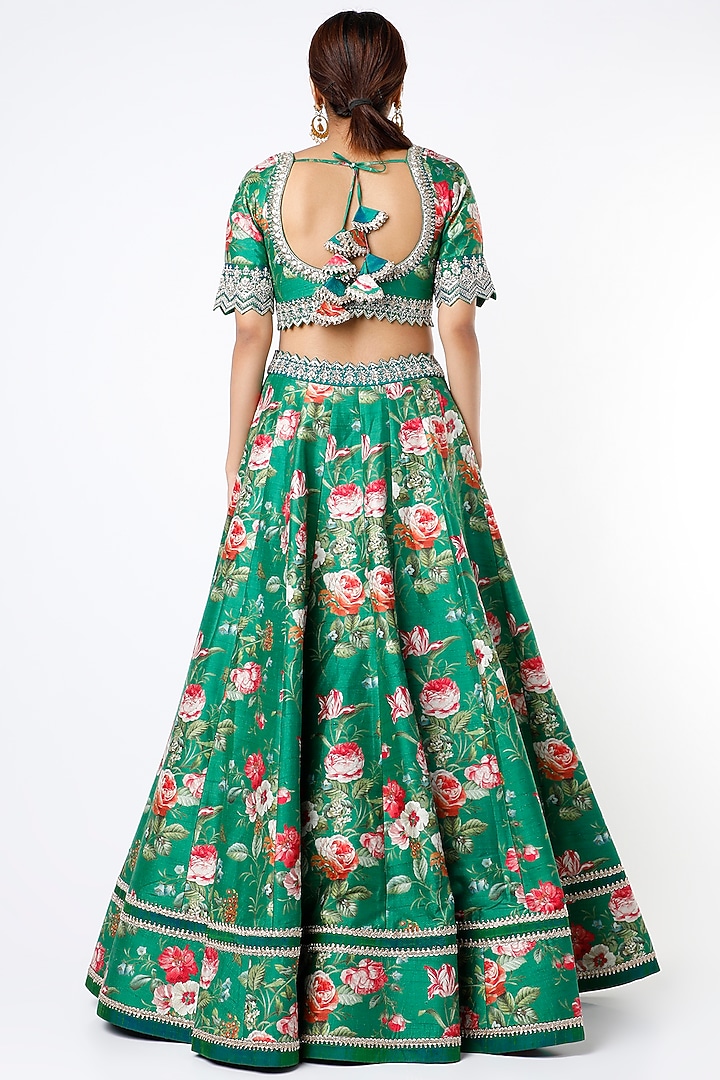 Emerald Green Floral Printed Bridal Lehenga Set by Anushree Reddy at Pernia's Pop Up Shop