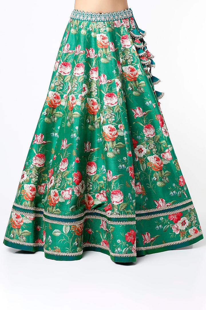 Emerald Green Floral Printed Bridal Lehenga Set by Anushree Reddy at Pernia's Pop Up Shop