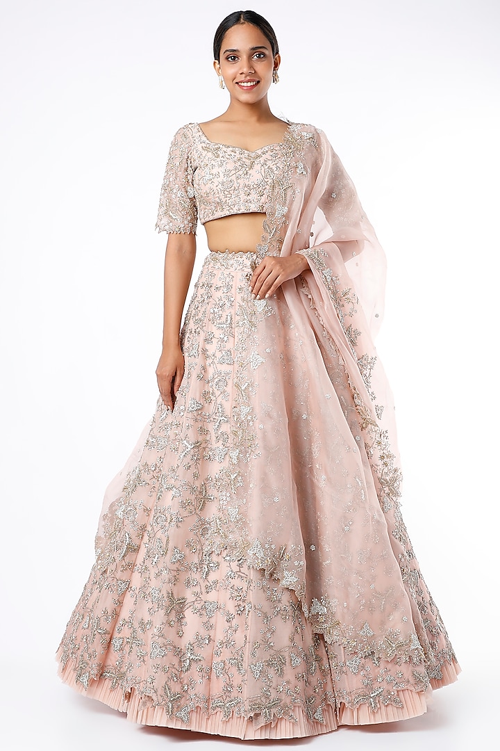 Blush Pink Zardosi Embroidered Lehenga Set by Anushree Reddy