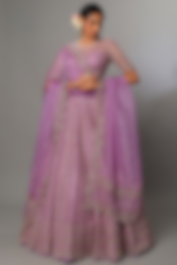 Lilac Embroidered Bridal Lehenga Set by Anushree Reddy at Pernia's Pop Up Shop