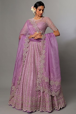 Lilac Embroidered Lehenga Set by Anushree Reddy