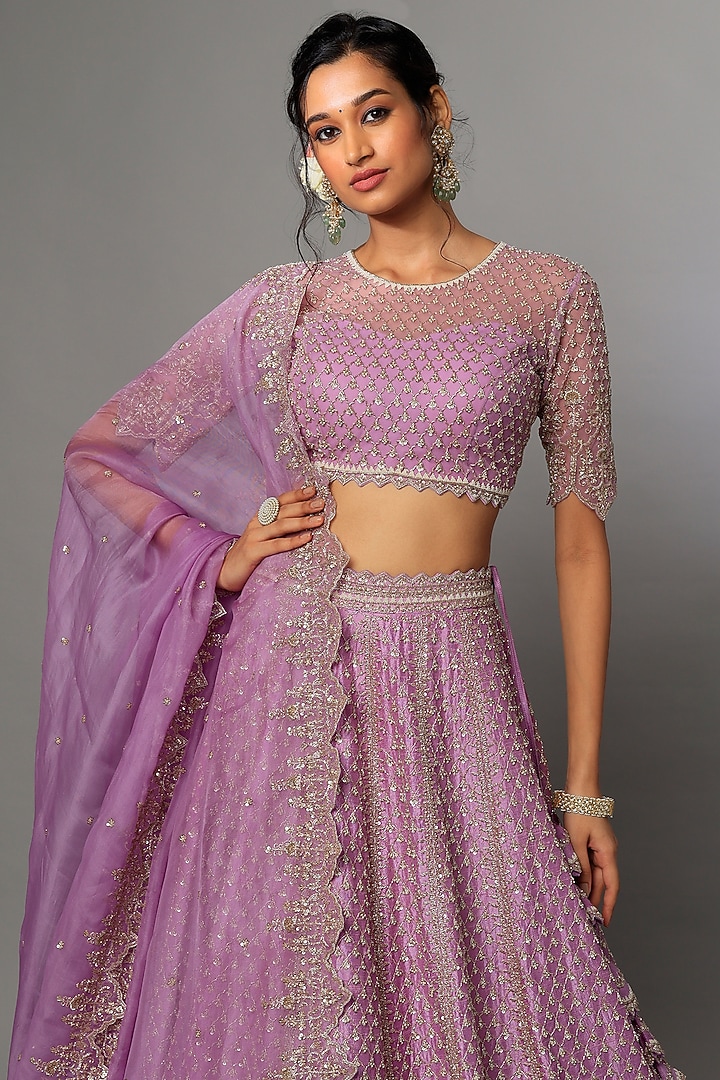 Lilac Embroidered Bridal Lehenga Set by Anushree Reddy at Pernia's Pop Up Shop