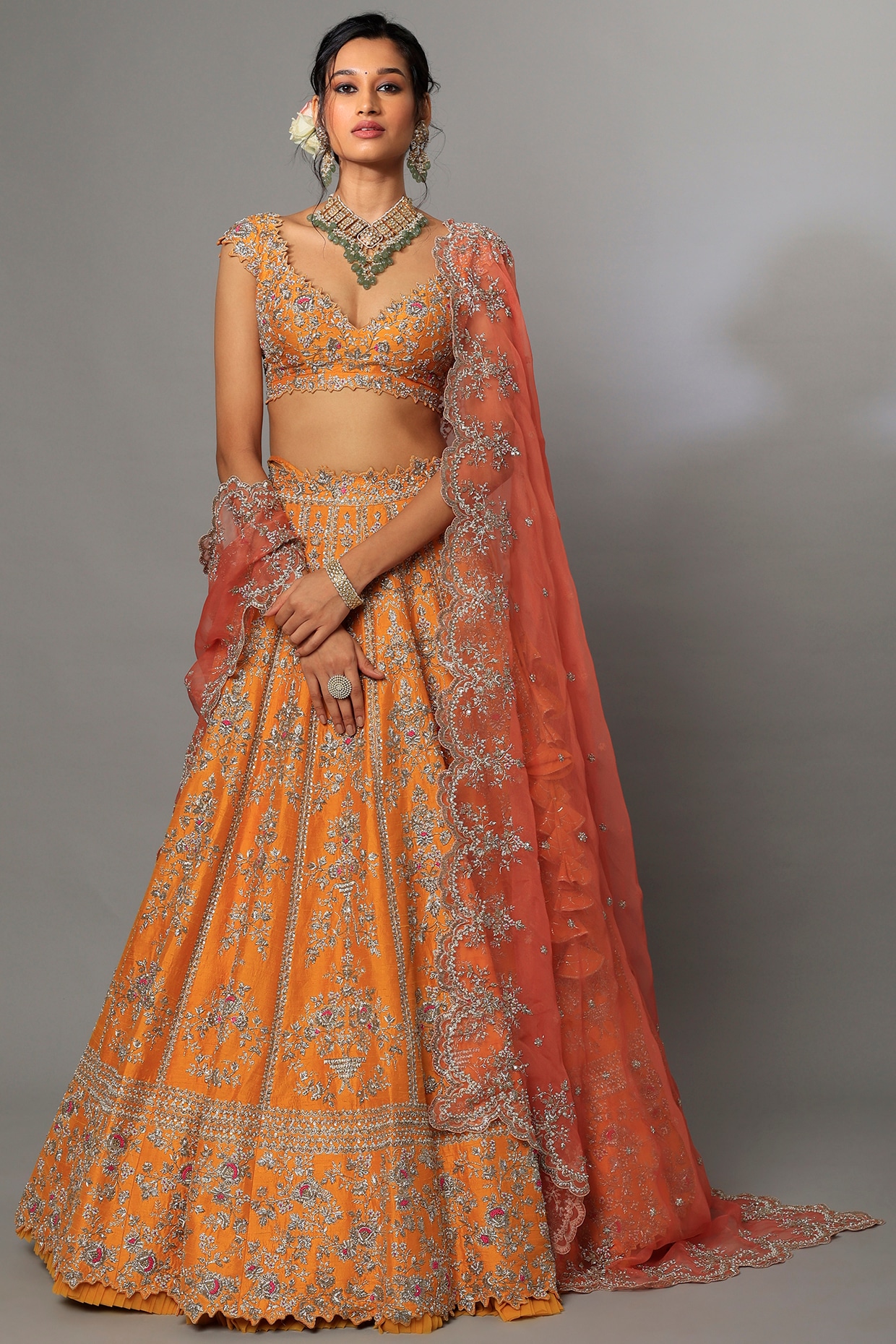 Light Orange Unique Hand Work Pattern Velvet Semi Stiched Bridal Lehen –  Parvati Ethnic