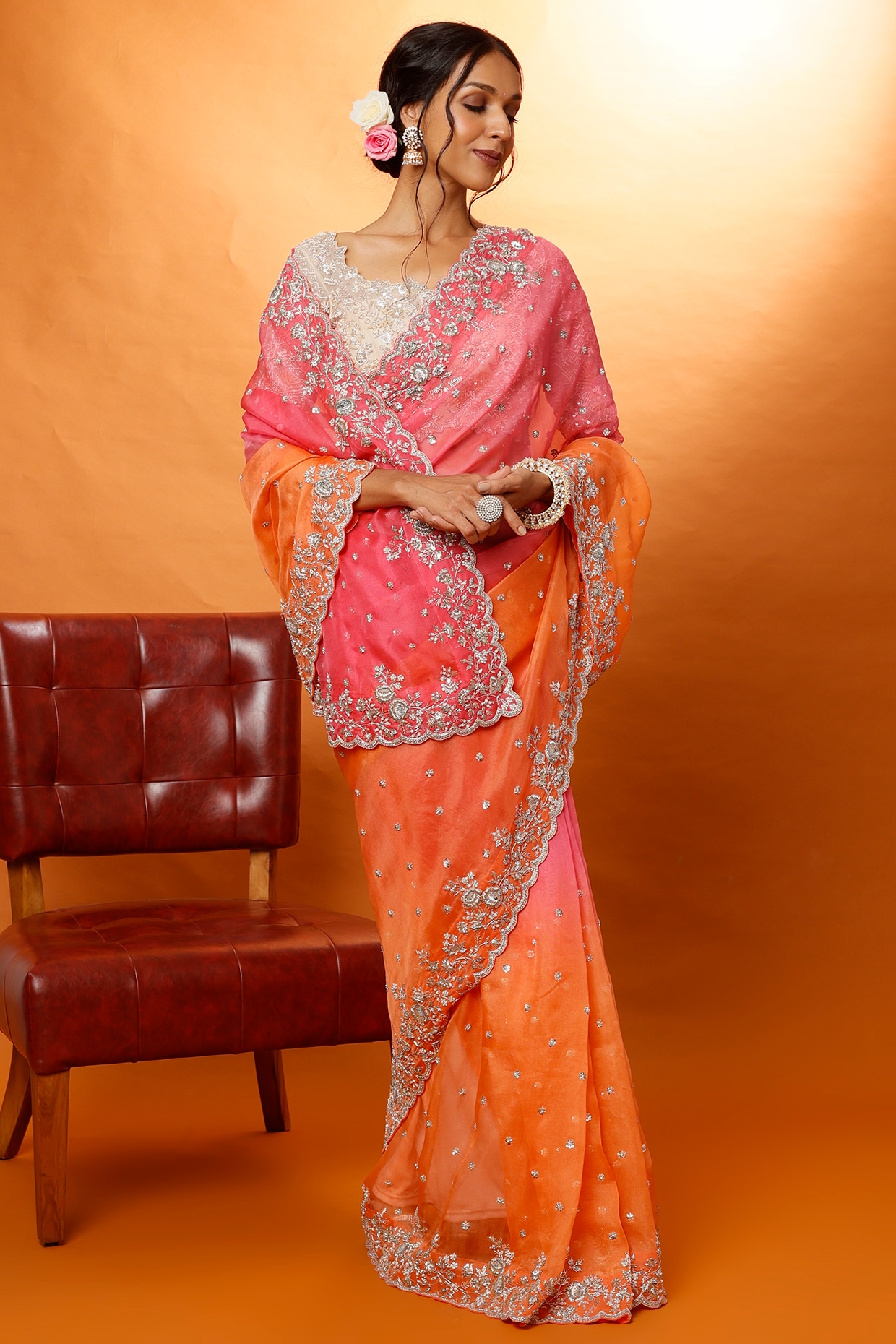 Pink Net Zardosi Work Party Wear Saree 27190