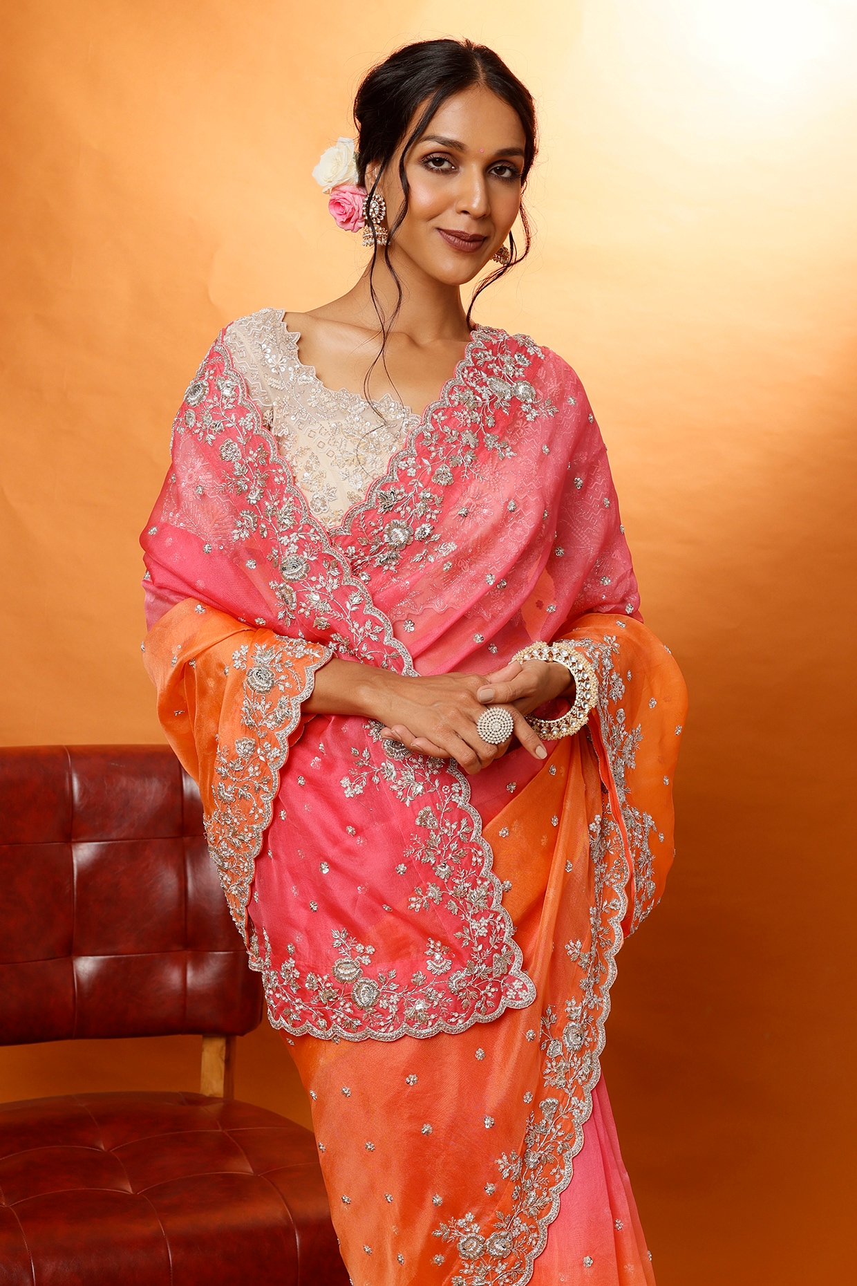 Pastel Pink Blouse and Iris Purple Saree With Zardosi Embroidery – Khushboo  Baheti