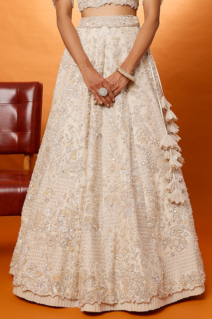 Ivory Embroidered Bridal Lehenga Set by Anushree Reddy at Pernia's Pop Up Shop