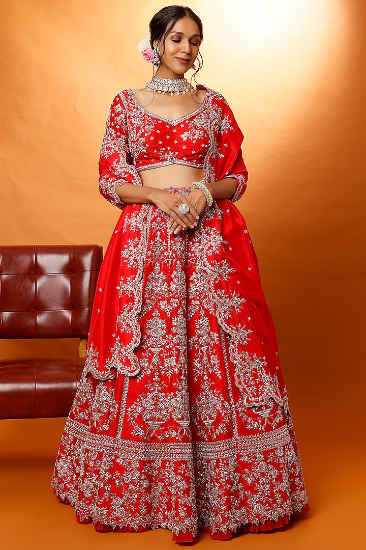 Red Embroidered Bridal Lehenga Set by Anushree Reddy at Pernia's Pop Up Shop