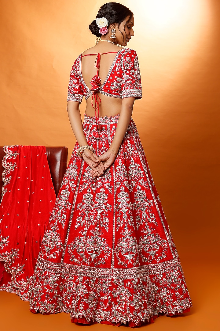 Red Embroidered Bridal Lehenga Set by Anushree Reddy at Pernia's Pop Up Shop