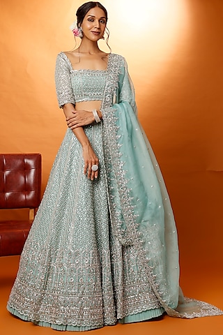 Sky Blue Embroidered Lehenga Set by Anushree Reddy
