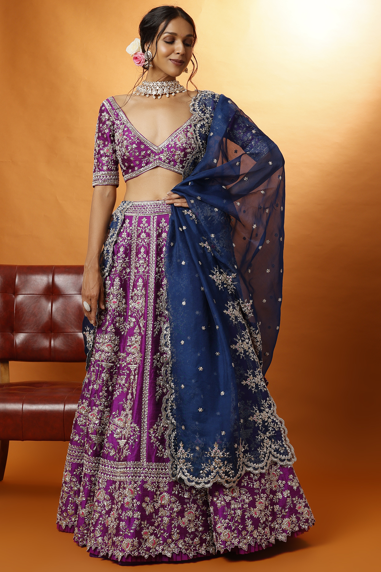 Purple Embroidered Bridal Lehenga Set by Anushree Reddy at Pernia's Pop Up Shop