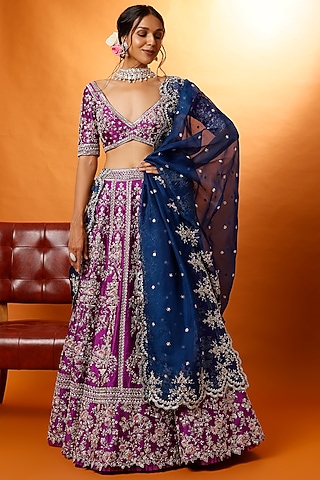 Purple Embroidered Lehenga Set by Anushree Reddy