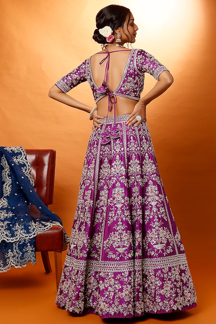 Purple Embroidered Bridal Lehenga Set by Anushree Reddy at Pernia's Pop Up Shop