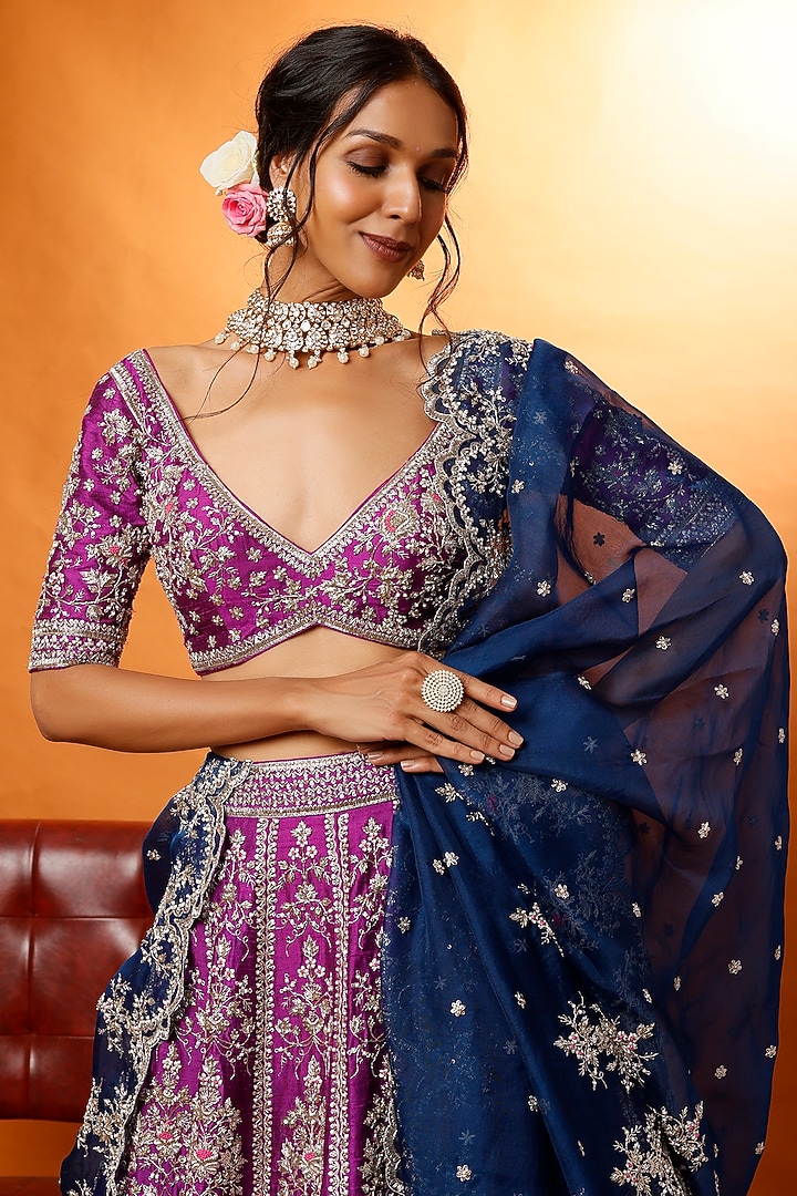 Purple Embroidered Bridal Lehenga Set by Anushree Reddy at Pernia's Pop Up Shop