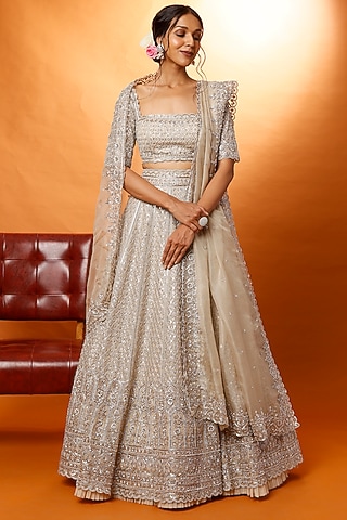 Ivory Embroidered Lehenga Set by Anushree Reddy