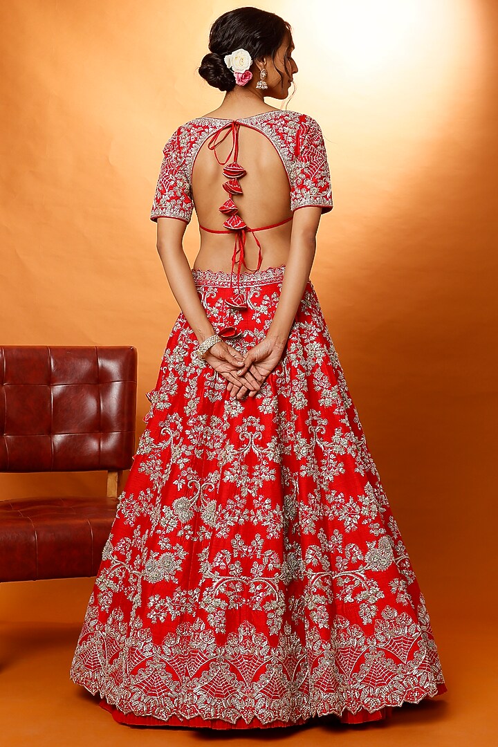 Red Pearl Embroidered Bridal Lehenga Set by Anushree Reddy at Pernia's Pop Up Shop