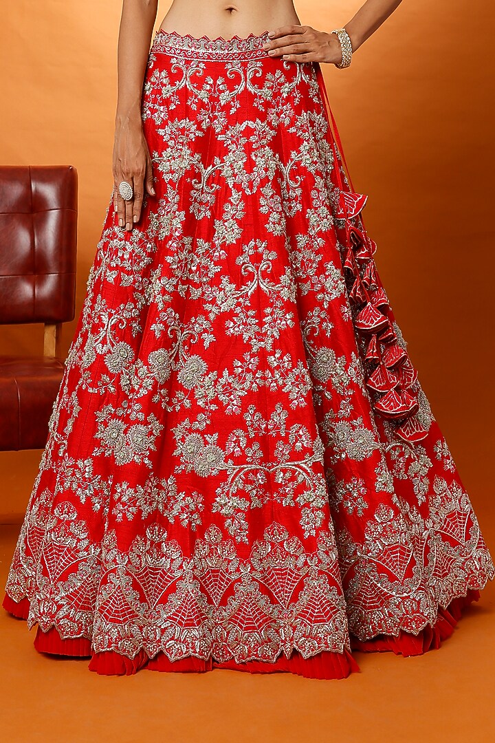 Red Pearl Embroidered Bridal Lehenga Set by Anushree Reddy at Pernia's Pop Up Shop