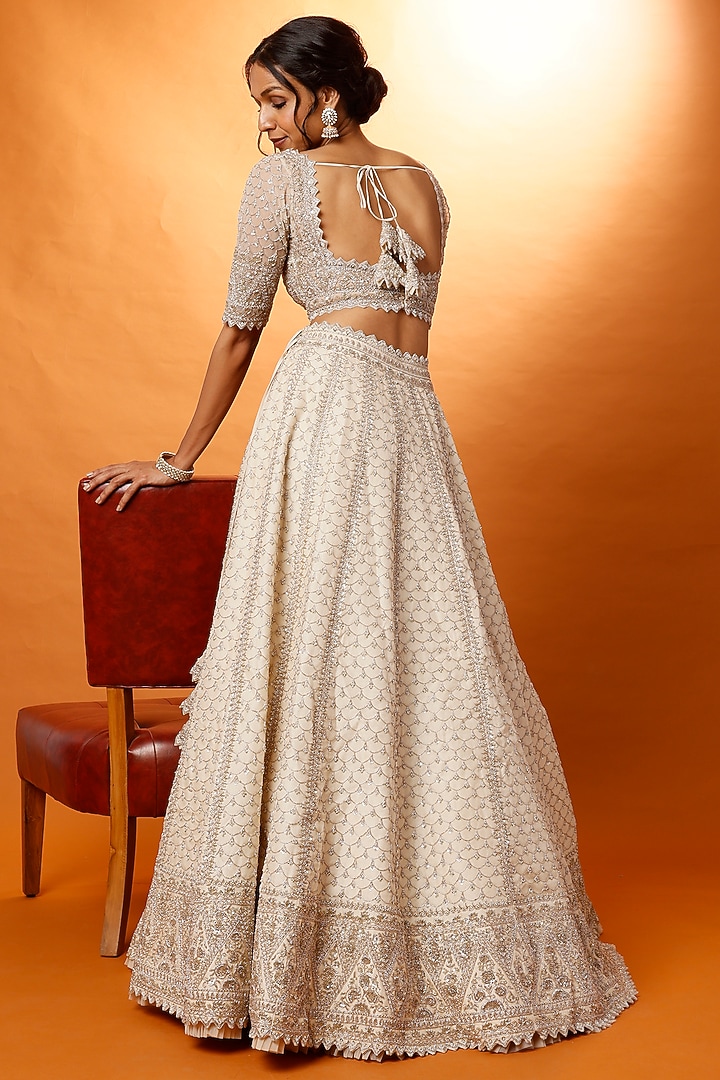 Ivory Jaal Embroidered Bridal Lehenga Set by Anushree Reddy at Pernia's Pop Up Shop