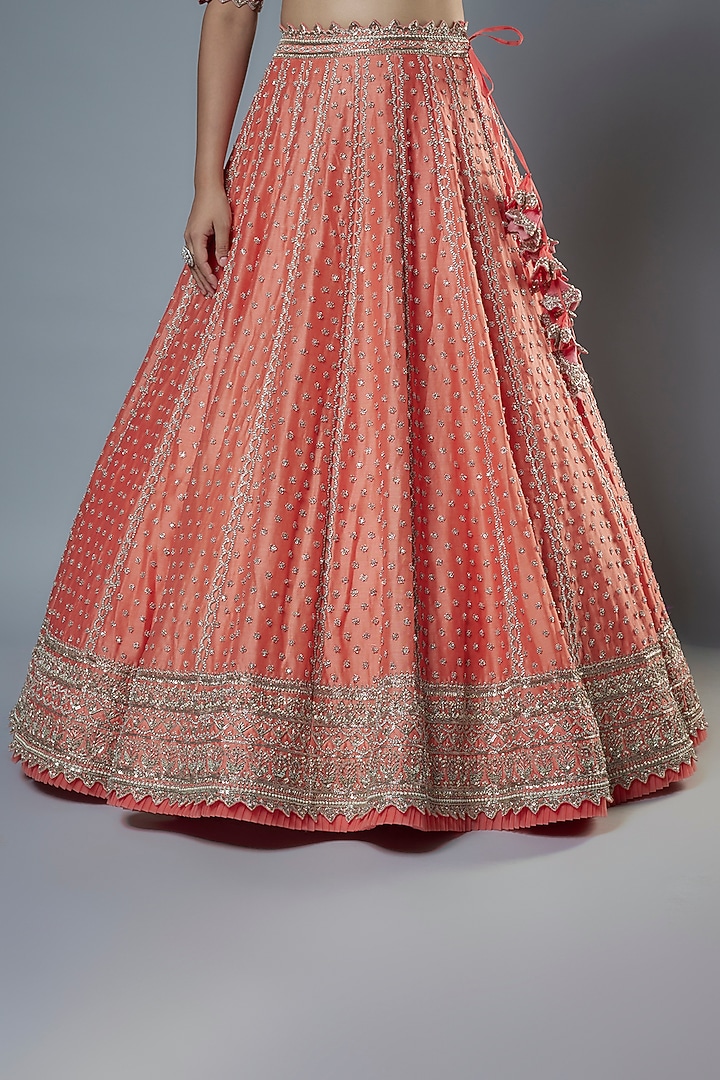 Coral Chanderi Bridal Lehenga Set by Anushree Reddy at Pernia's Pop Up Shop