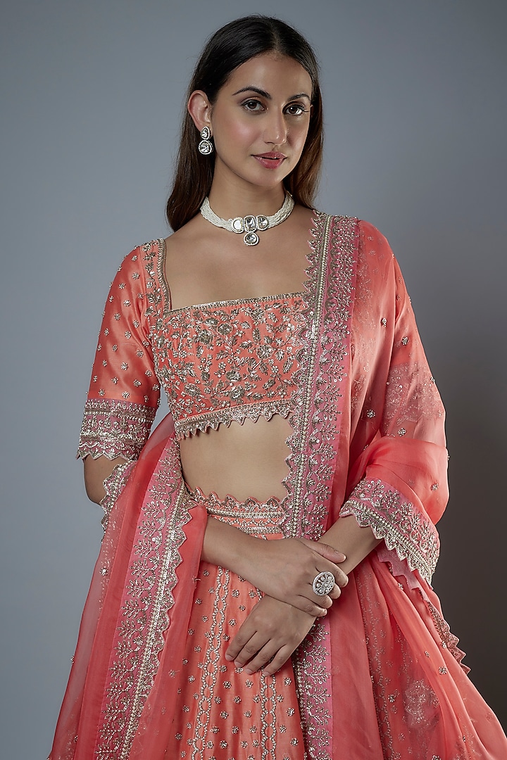 Coral Chanderi Bridal Lehenga Set by Anushree Reddy at Pernia's Pop Up Shop