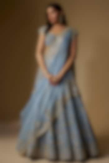 Powder Blue Organza Bridal Lehenga Set by Anushree Reddy at Pernia's Pop Up Shop