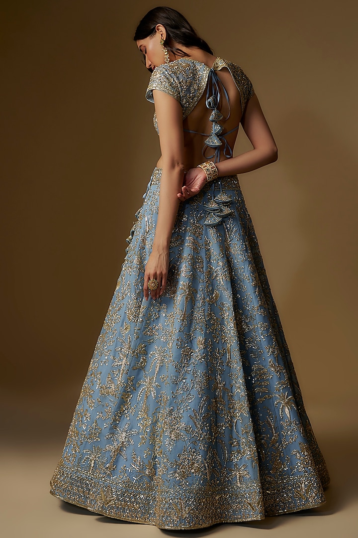 Powder Blue Organza Bridal Lehenga Set by Anushree Reddy at Pernia's Pop Up Shop