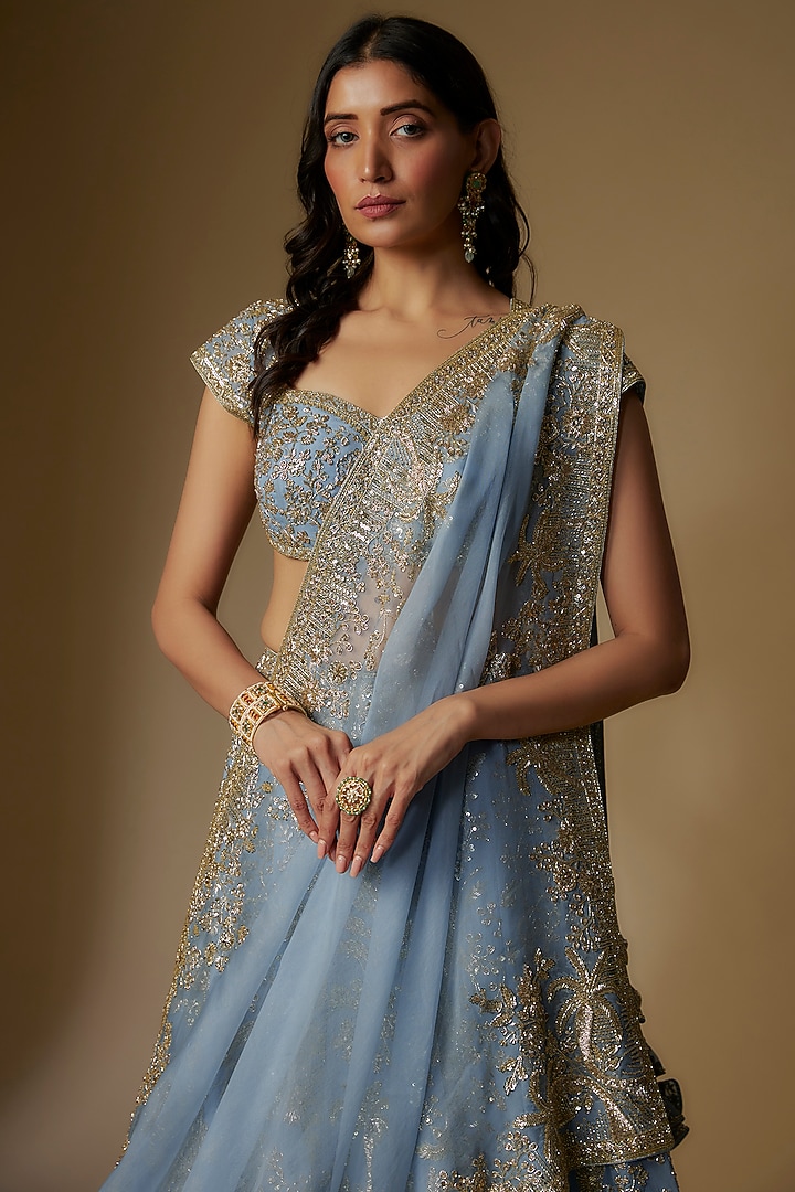 Powder Blue Organza Bridal Lehenga Set by Anushree Reddy at Pernia's Pop Up Shop